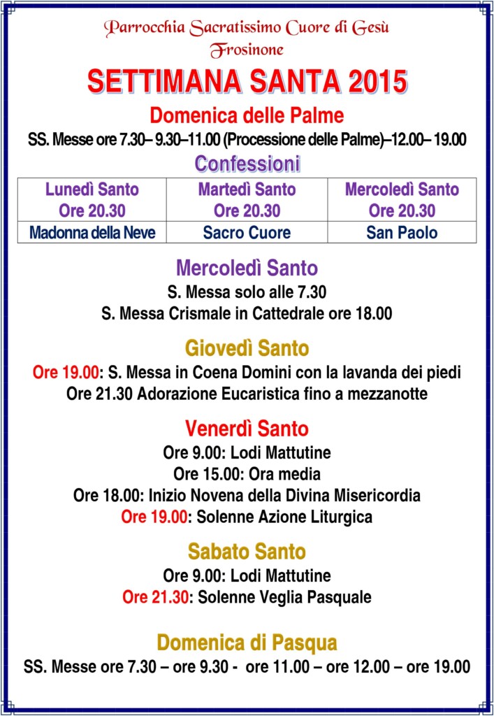 Calendario Settimana Santa 2015